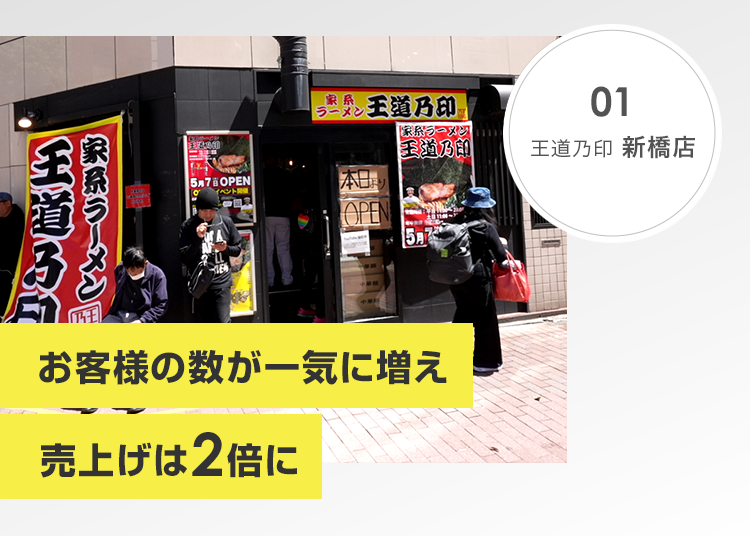 王道乃印新橋店、お客様の数が一気に増え売上は２倍に！
